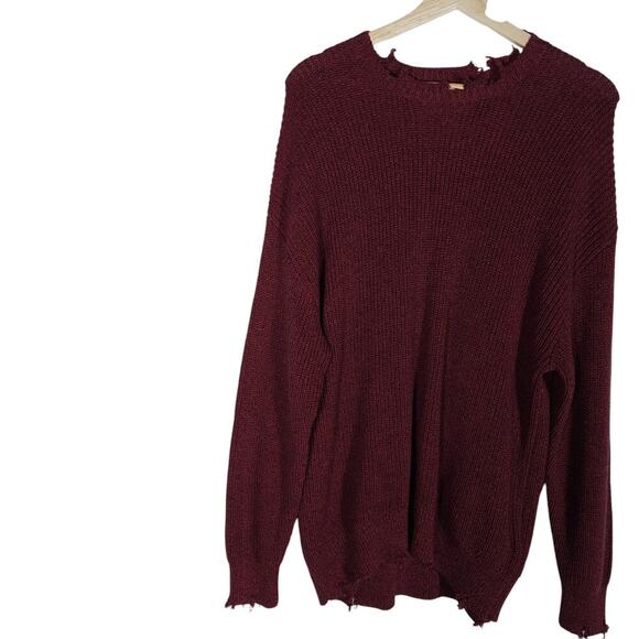 Pistola Womens Sweater Medium Burgundy Distressed Raw Hem Grunge Edgy Cozy Knit - Picture 3 of 13